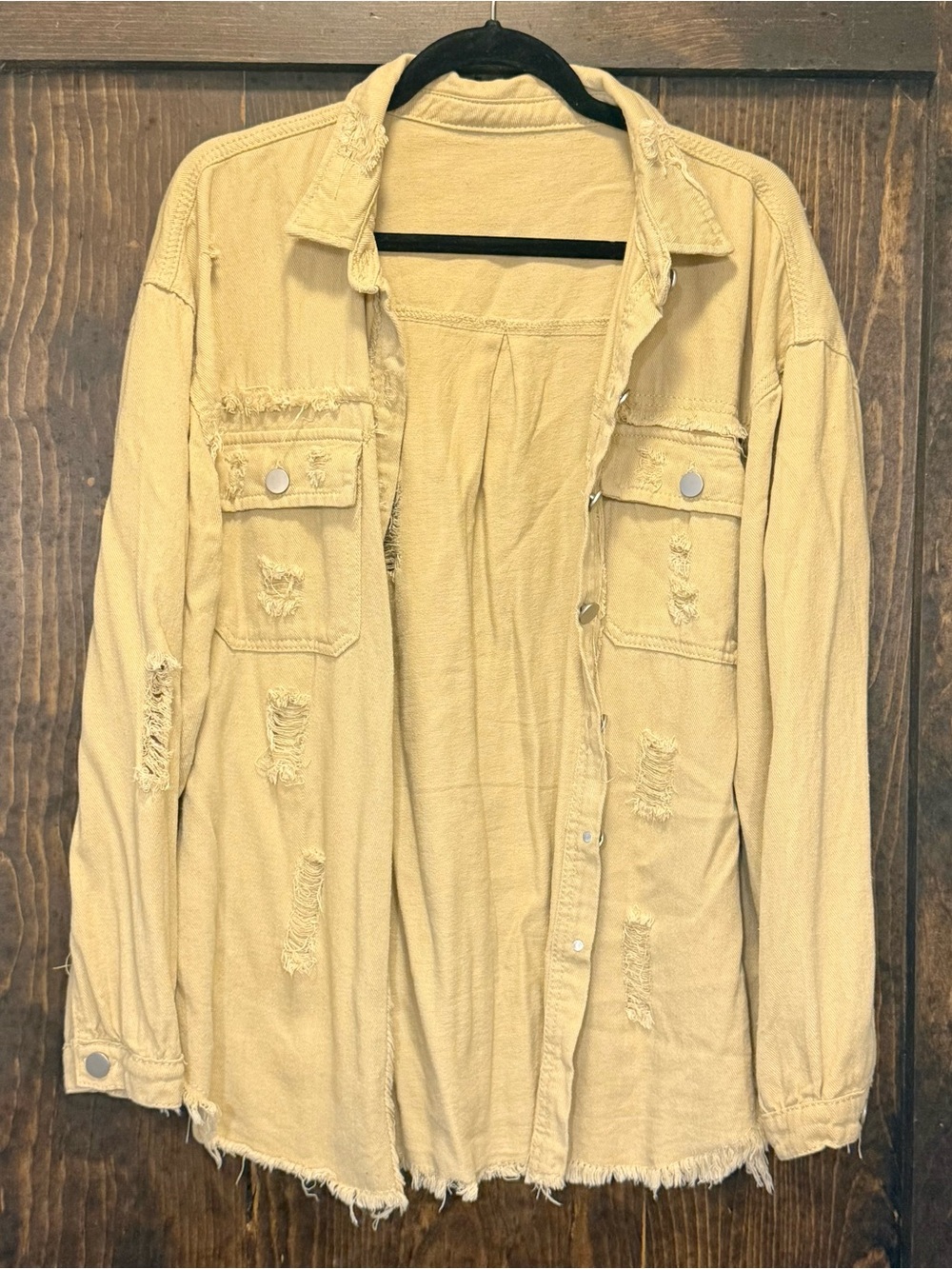 Source Unknown Sandstone Distressed Button-Front Jean Jacket